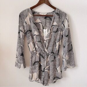 Audrey 3+1 Black Cream Gold Long Slave Floral Wrap Summer Festival Romper